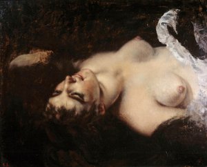Estudo para a mulher com o papagaio O modelo poderia ser Joanna Hiffernan, dit Jo - Pintura de Gustave Courbet (1819-1877) de Gustave Courbet