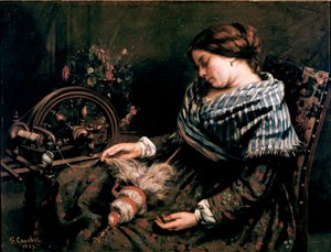 The Sleeping Spinner Painting by Gustave Courbet (1819-1877) 1853 Dim. 91x115 cm Montpellier, Musee Fabre de Gustave Courbet