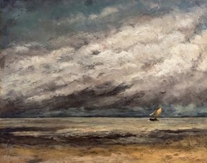A costa com um veleiro a aproximar-se de uma tempestade, ca. 1869 (Óleo sobre tela) de Gustave Courbet