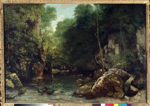 O riacho coberto, conhecido como a entrada para o Vallee du Puits-Noir, Doubs: Efeito da Pintura Twilight de Gustave Courbet (1819-1877) 1865 Dim. 0,94 x 1,35 m. Paris. Museu Orsay de Gustave Courbet
