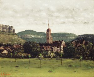 Vista de Ornans e sua torre sineira, c.1858 de Gustave Courbet