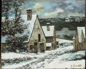 Village Edge no Inverno de Gustave Courbet