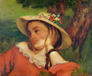 Mulher em um chapéu de palha com flores, c.1857