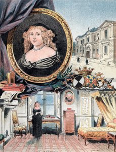 Retrato da Marquesa de Sevigne, juntamente com o Chateau des Rochers e o Hotel Carnavalet
