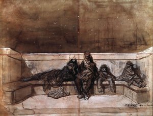 Um casal e duas crianças a dormir numa ponte de Londres) de Gustave Dore de Gustave Dore