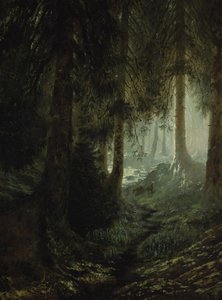 Veado numa paisagem florestal de Gustave Dore