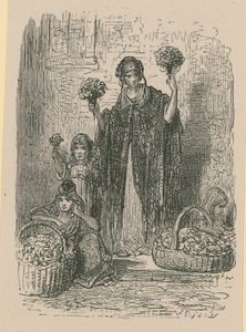 Um grupo de jovens mulheres vendendo flores de cestas de Gustave Dore