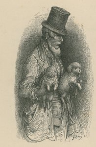 Um, homem, desgastar, um, chapéu superior, enquanto, segurando, dois, cachorros, em, seu, mãos de Gustave Dore