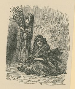Um, mulher, e, um, menina jovem, vender, flores secas de Gustave Dore