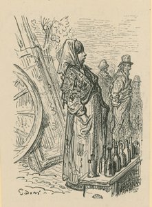 Mulher, vender, vidro, garrafas de Gustave Dore