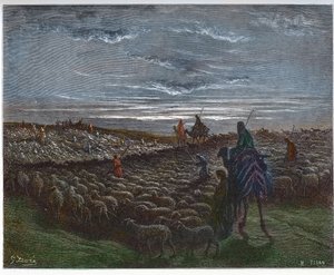 Abraham Journeying Into the Land of Canaan - Abram se estabeleceu na terra de Canaã - gravura em "The Bible illustree" de Gustave Dore (1832-1883) - Gravura de "The Dore Bible" de Gustave Dore
