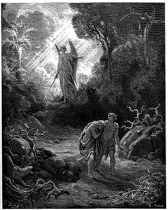 Adão e Eva caçam no Paraíso - Ilustração de Gustave Dore para A Bíblia - de Gustave Dore