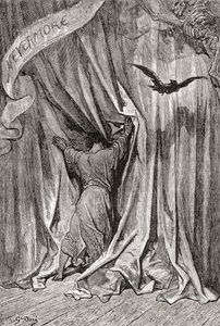 Segundo um desenho de Gustave Dore para o poema "O Corvo" de Edgar Allan Poe. De Life and Reminiscences of Gustave Dore, publicado em 1885. de Gustave Dore