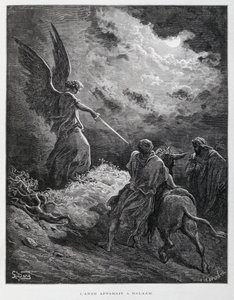 Um anjo encontrou Balaão com uma espada, ilustração da Bíblia de Dore de Gustave Dore