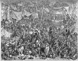 Chegada de Dom Quixote no casamento de Camache - de "Dom Quixote de la Mancha" de Miguel Cervantes (1547-1616) (Dom Quixote) - Lenhador após desenho de Gustave Dore de Gustave Dore