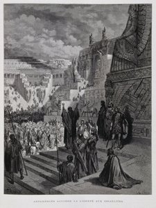 Artaxerxes concede a liberdade aos judeus na Pérsia, Ilustração da Bíblia de Dore de Gustave Dore