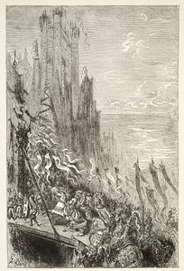 Na cidade da condessa da fonte, de histórias dos dias do rei Arthur por Charles Henry Hanson, pub.1898 de Gustave Dore