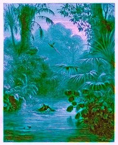 Atala e Chactas cruzando um rio, ilustração de &39;The Dore Gallery&39;, gravada por Heliodore Joseph Pisan (1822-90), publicado c.1890 (imagem digital reforçada) de Gustave Dore