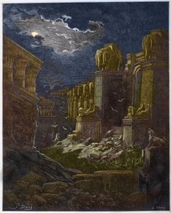 Babilônia em ruína - A queda da Babilônia - Babilônia em ruína (visão de São João) - Gravura em "A ilustração bíblica" de Gustave Dore (1832-1883) - Gravura em "A Bíblia Dore de Gustave Dore