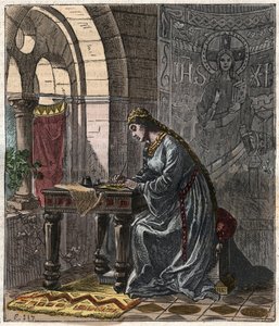 Bertrade de Montfort (1070-1117) Rainha de França (esposa de Filipe I Rei de França) em Fontevrault - Gravura de Gustave Dore do século XIX em "National History Illustred of France from the Most Retreated Times to the Today" 1876 - Colecti Particular de Gustave Dore