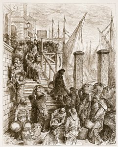 Billingsgate, Landing the Fish, de "London, a Peregrinação", escrito por William Blanchard Jerrold (1826-94) e gravado por Hildibrand, pub. 1872 de Gustave Dore