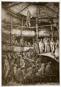 Blondin em Shoreditch, de &39;London, a Pilgrimage&39;, escrito por William Blanchard Jerrold (1826-94) e gravado por Gauchard, pub. 1872 de Gustave Dore