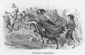 Turistas britânicos, ilustração de &39;Voyage aux Pyrenees&39; por Hippolyte Taine (1828-93) gravada por Emile Deschamps (século XIX) de Gustave Dore