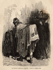 Buhonero, vendedora aragonesa. Desenho de Gustave Dore (1832-1883). Gravura para ilustrar a viagem na Espanha, de Charles Davillier, em 1862, publicada em "Le tour du monde" 1872, editada por Edouard Charton, edição Hachette, Paris. Coleção Selva. de Gustave Dore