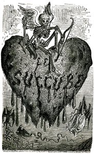Ilustração da cabeça de capítulo de Gustave Dore para os Contos Drolatic (1855) de Honore de Balzac (1799-1850): o súcubo (vampiro) - esqueleto, morte, coração, sangue- de Gustave Dore