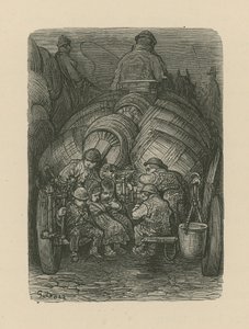 Crianças sentadas na parte de trás de um carrinho de entrega de cervejaria de Gustave Dore