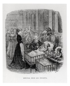 Hospital Infantil, de &39;London: A peregrinação&39; de William Blanchard Jerrold (1826-84), gravado por Alphonse Jean Baptiste Vien (n.1814) publicado em 1872 de Gustave Dore