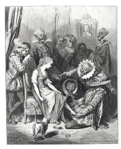 &39;Cinderela e o sapatinho de cristal&39;, ilustração de &39;Les Contes de Perrault&39;, gravada por Louis Henri Breviere (1797-1869), publicada por J.Hetzel, 1862 de Gustave Dore
