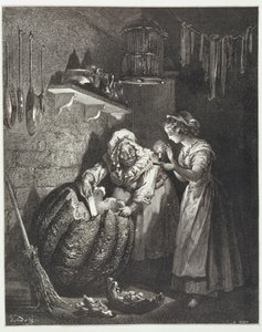 A madrinha de Cinderela e a abóbora, gravada por Heliodore Joseph Pisan (1822-90) c.1868 de Gustave Dore