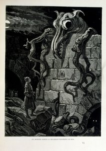 Croque-Mitaine; ilustração 1863, de Gustave Dore (1832 1883); artista francês, gravador, ilustrador. Croque-Mitaine (O papão) um personagem maléfico apresentado às crianças para assustá-las e assim torná-las mais sábias. de Gustave Dore