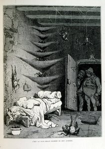 Croque-Mitaine; ilustração 1863, de Gustave Dore (1832 1883); artista francês, gravador, ilustrador. Croque-Mitaine (O papão) um personagem maléfico apresentado às crianças para assustá-las e assim torná-las mais sábias. de Gustave Dore