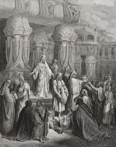 Ciro Restaurando os Vasos do Templo, ilustração da "Bíblia Sagrada" de Dore, gravada por Pannemaker, 1866 de Gustave Dore