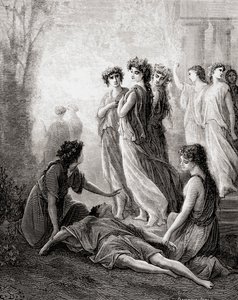 Daphnis et Alcimadure, de uma edição do final do século XIX de Fables de La Fontaine (gravura em madeira)