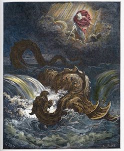 Destruição do Leviatã - A destruição do Leviatã, o monstro marinho do Antigo Testamento - Gravura em "A ilustração bíblica" de Gustave Dore (1832-1883) - Gravura em "A Bíblia Dore