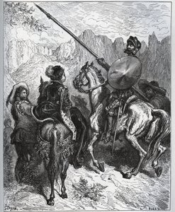 Dom Quixote aceita a missão proposta por Dorothe-Princesa de Micomicon - de “Don Quixote de la Mancha” de Miguel Cervantes de Gustave Dore