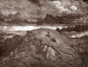 Don Quixote e Sancho Panza aproximando-se da Serra Morena Gravura de Gustave Dore (1832-1883) para "L