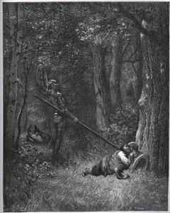 Dom Quixote despertando Sancho Pança - de “Don Quixote de la Mancha” de Miguel Cervantes de Gustave Dore