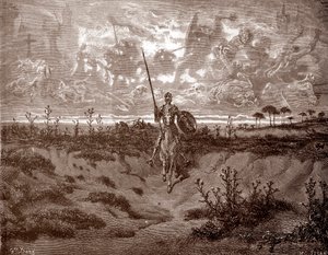 Don Quixote partindo das suas aventuras Gravura de Gustave Dore (1832-1883) para "L