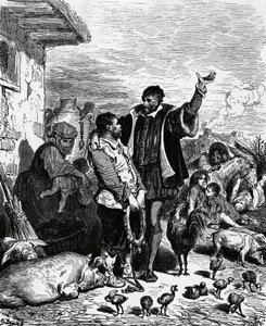 Dom Quixote tirando Sancho Panza de sua casa e pronunciando-o governador, ilustração de Gustave Dore