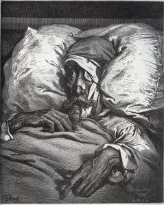 Dom Quixote ferido - de "Dom Quixote de la Mancha" de Miguel Cervantes (1547-1616) (Dom Quixote) - Lenhador após desenho de Gustave Dore de Gustave Dore