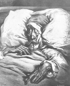 Dom Quixote ferido, de "Dom Quixote de la Mancha" por Miguel Cervantes (1547-1616) gravado por Heliodore Joseph Pisan (1822-90) de Gustave Dore