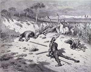 Moralizando a Ingratidão, de Dom Quixote, de "Dom Quixote de la Mancha", de Miguel Cervantes (1547-1616), gravado por Heliodore Joseph Pisan (1822-90), c.1868 de Gustave Dore