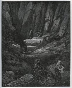 Dorothee e o barbeiro vêm buscar o Dom Quixote depois em penitência - de "Dom Quixote de la Mancha" de Miguel Cervantes (1547-1616) (Dom Quixote) - Lenhador após desenho de Gustave Dore de Gustave Dore