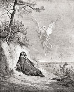 Elias alimentado por um anjo. Segundo uma obra da Bíblia de Gustave Dore. De Life and Reminiscences of Gustave Dore, publicado em 1885. de Gustave Dore