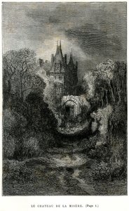 Gravura de Gustave Dore no frontispício do romance de Theophile Gautier "O Capitão Fracasse". Edição Charpentier 1863. O Chateau de la Misere, casa do Barão de Sigognac. de Gustave Dore