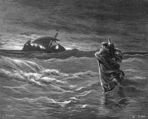 Gravura de Jesus a caminhar sobre a água de Gustave Dore